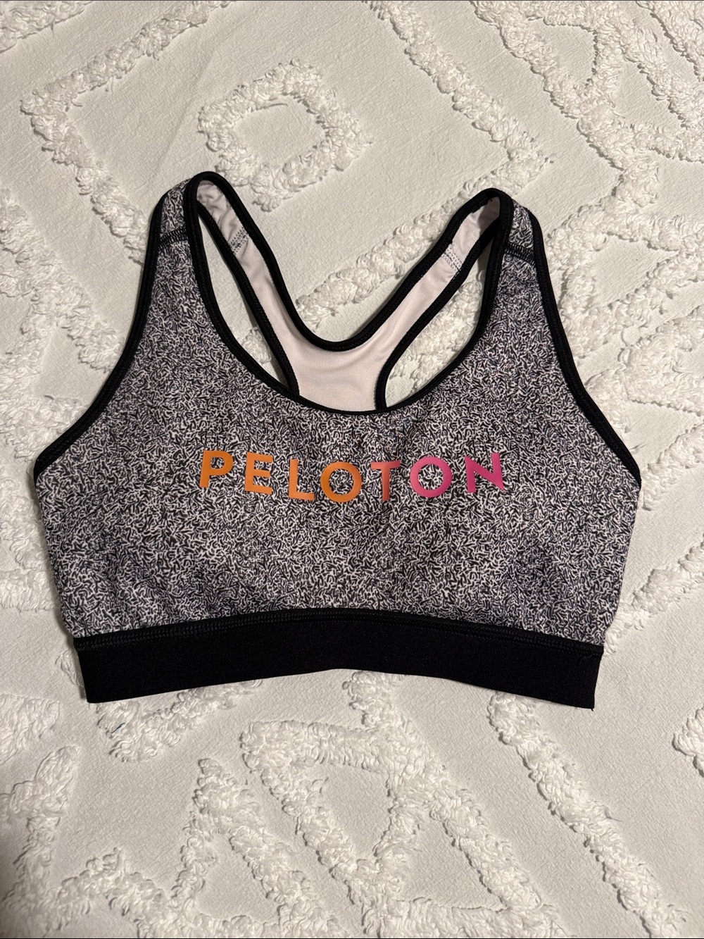 Peloton Black & Gray Speckle Sports Bra with Colorful Logo